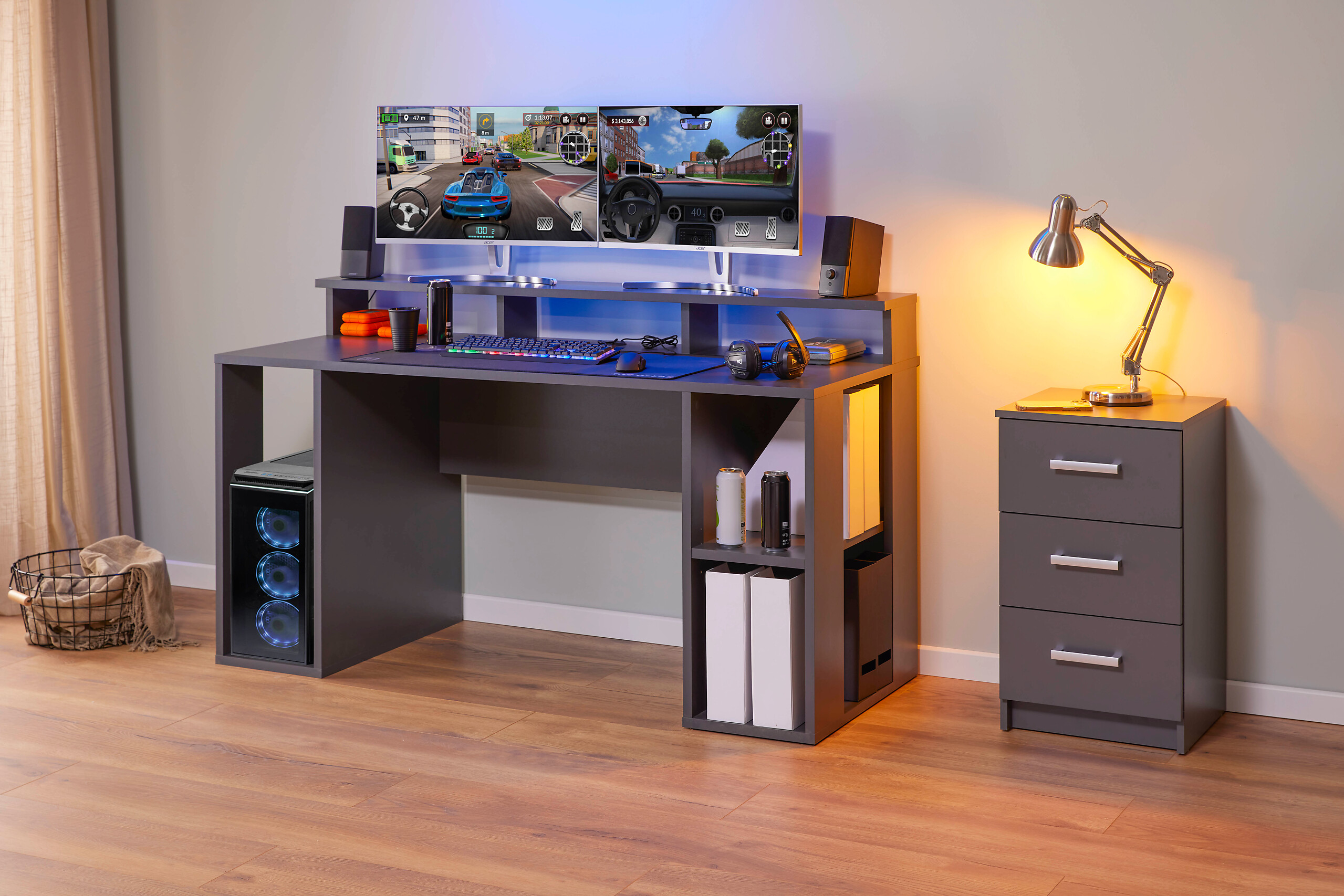 Schreibtisch Match Point anthrazit beschichtet Nachbildung B/H/L: ca. 91x76,5x160 cm