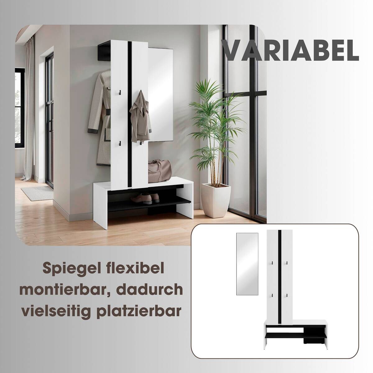 Garderobenset NANTE weiß schwarz B/H/T: ca. 100x186x40 cm