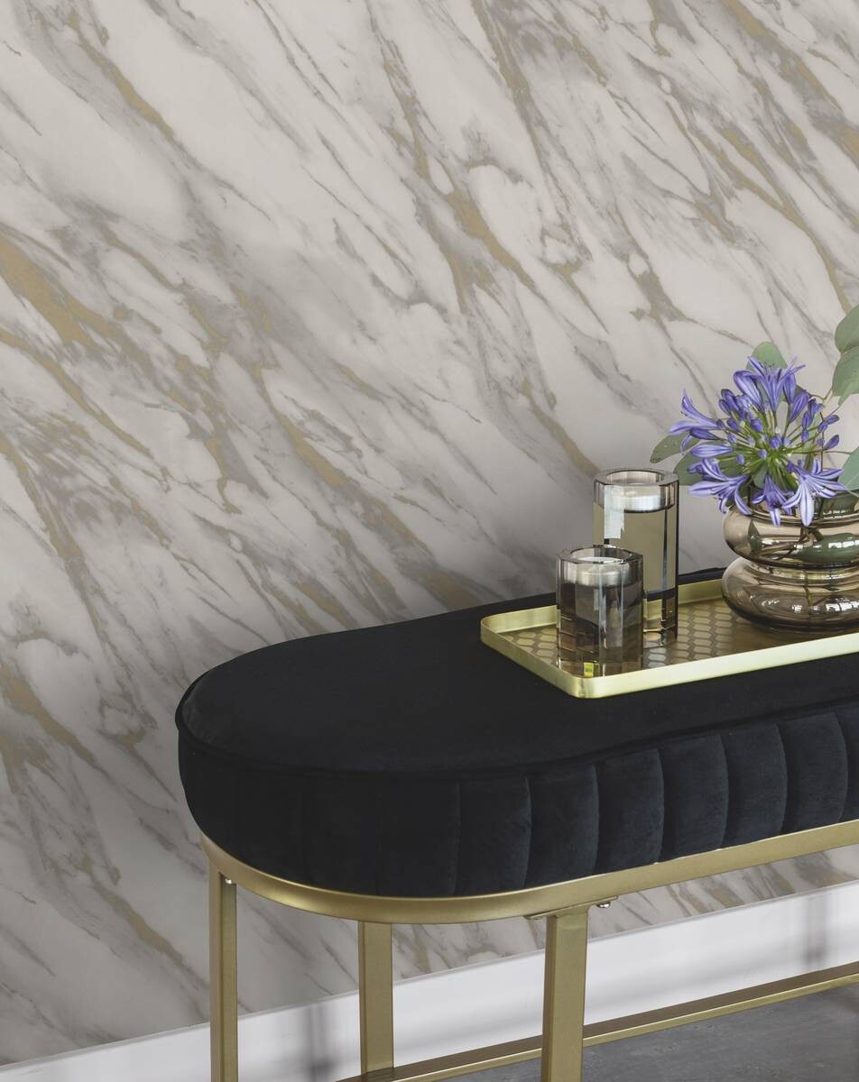 Rasch Papiertapete Marmoroptik grau gold B/L: ca. 53x1005 cm