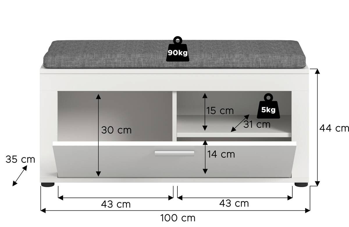 Sitzbank JAM weiß B/H/T: ca. 100x44x35 cm