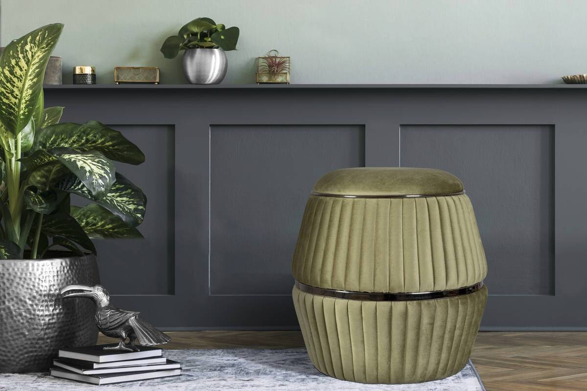 360 Living Hocker Doric 200 grün Graphit H/D: ca. 53x51,5 cm