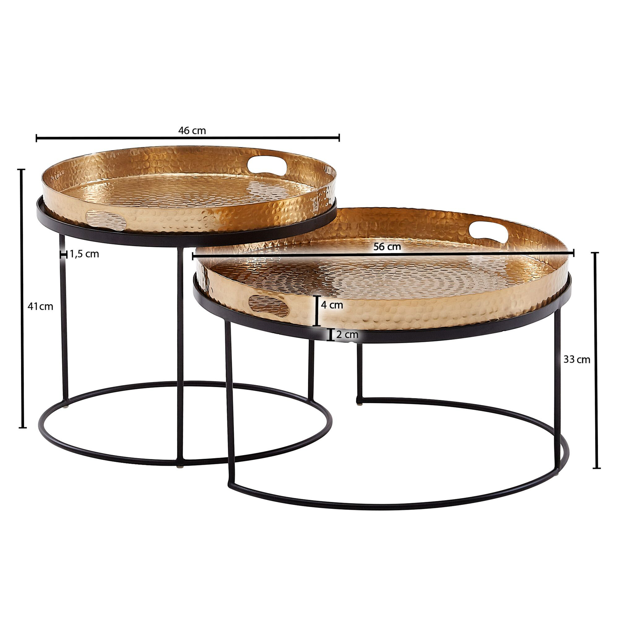Wohnling Couchtisch 2er-Set. schwarz gold B/H/T: ca. 56x33x56 cm