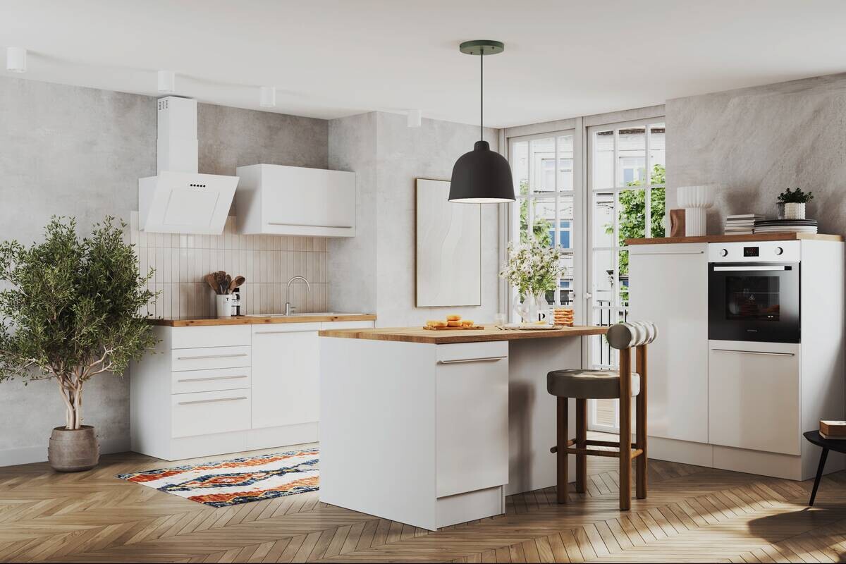 Respekta Inselküche Gabriel weiß Hochglanz B/H/T: ca. 290x200x60 cm