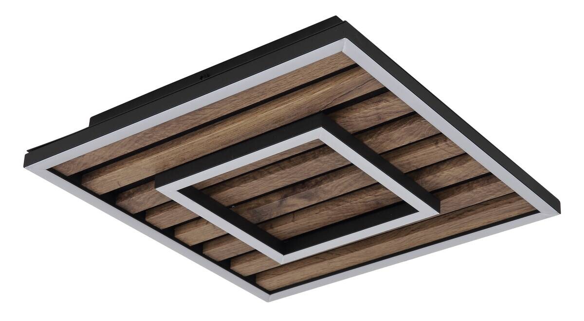 GLOBO LED-Deckenleuchte WOODY 67345D Opal mattschwarz Metall MDF Kunststoff B/H/L: ca. 30x6x30 cm 1 Brennstellen