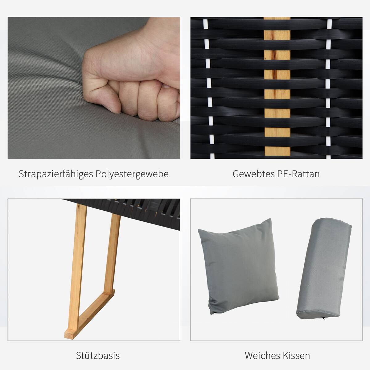 Outsunny Strandkorb hellgrau Edelstahl B/H/L: ca. 79x118x160 cm