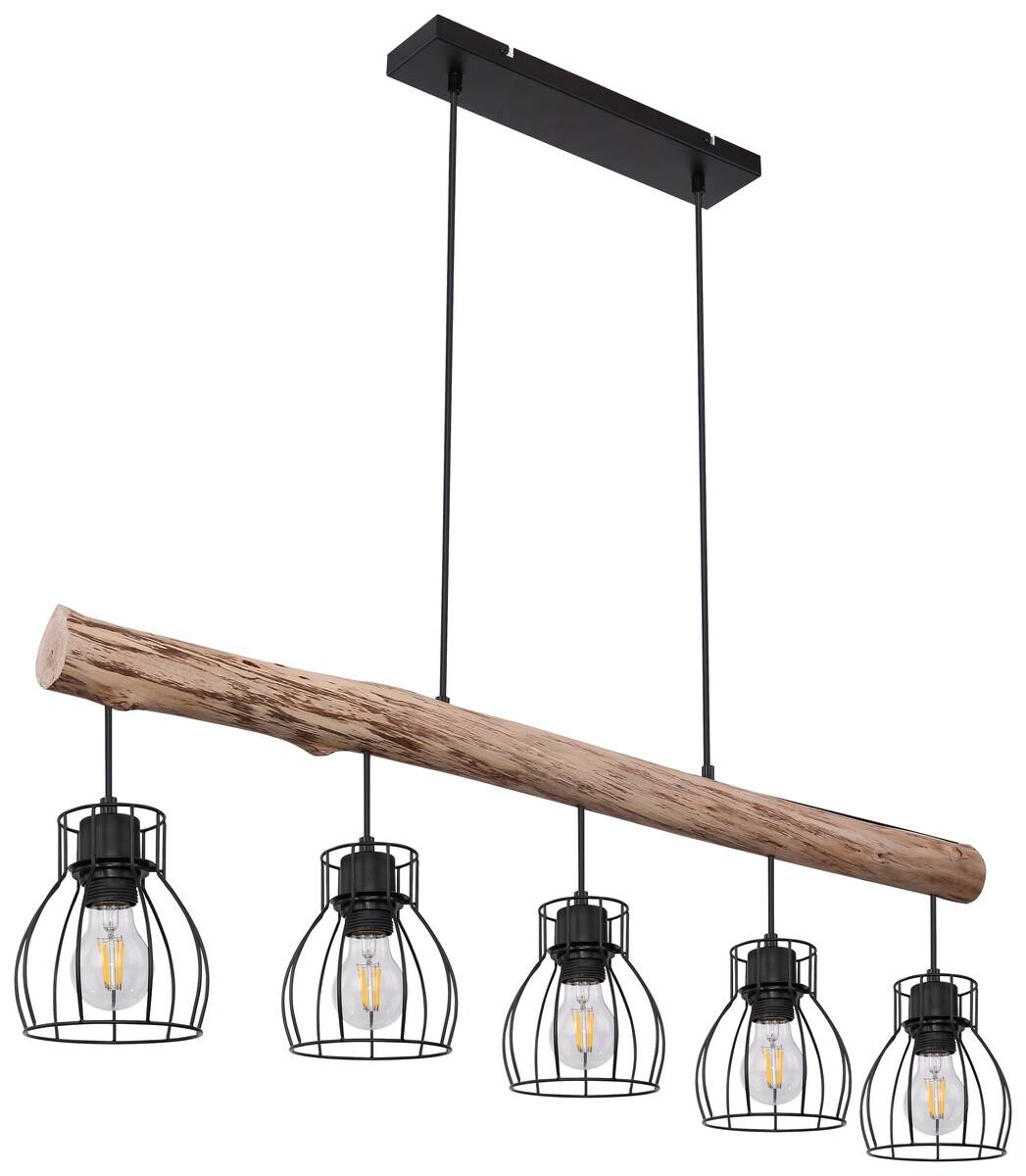 GLOBO Pendelleuchte Mina natur schwarz Holz Metall B/H: ca. 104x140 cm E27 5 Brennstellen