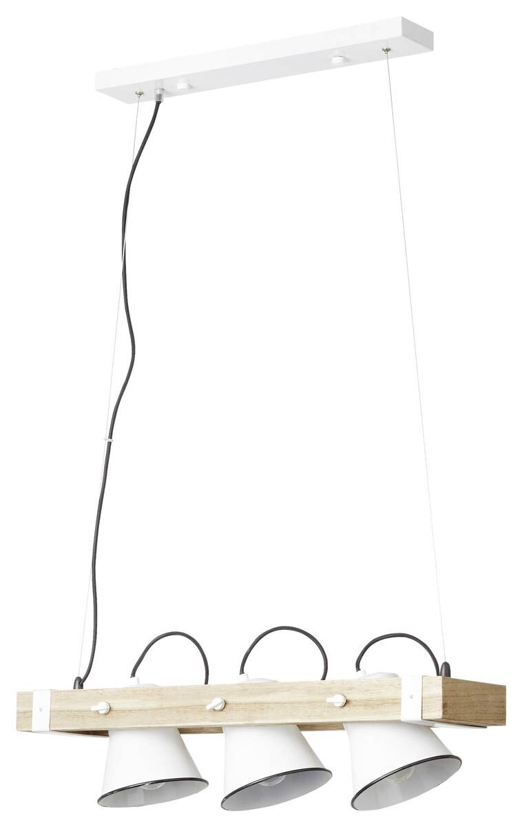 Brilliant Pendelleuchte Plow weiß Metall Holz B/H: ca. 70x115 cm E27 3 Brennstellen