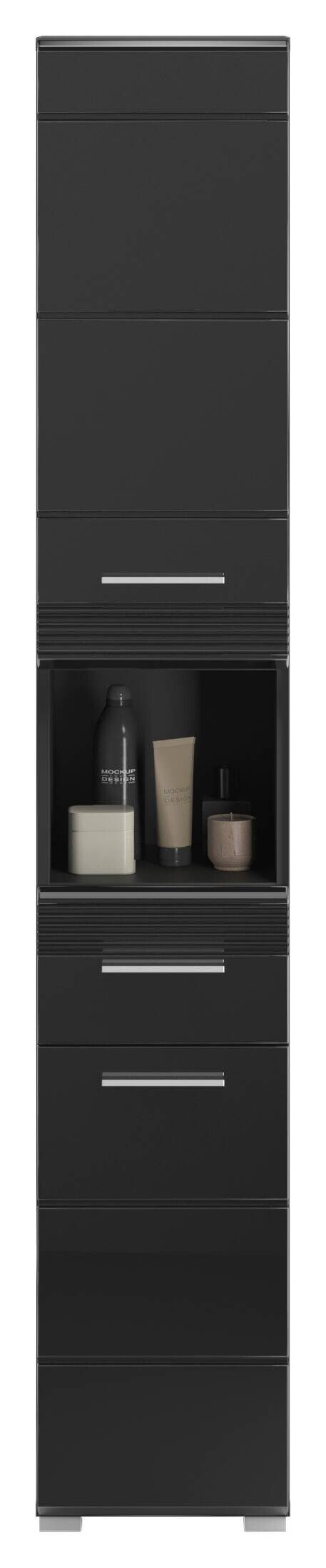 Badhochschrank LINUS schwarz schwarz Hochglanz B/H/T: ca. 30x182x31 cm