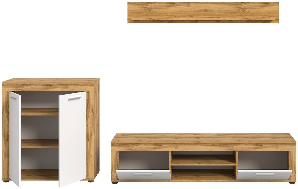 Wohnwand Jam Eiche Wotan Nachbildung weiß B/H/T: ca. 255x159x35 cm