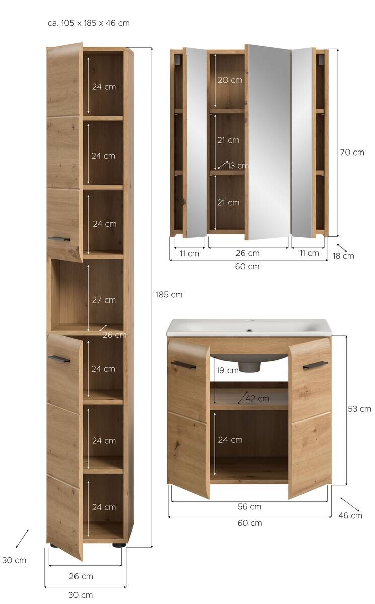 Badezimmer-Set Ice Artisan Oak Nachbildung B/H/T: ca. 105x185x46 cm