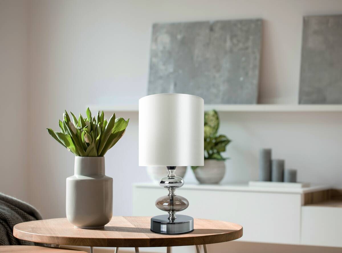 Näve Leuchten Tischleuchte 3098123 weiß Textil Metall B/H/T: ca. 15x28,5x15 cm E14 1 Brennstellen