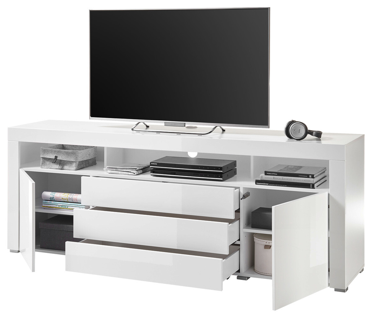 TV-Highboard Goal weiß Hochglanz B/H/T: ca. 200x74x44 cm