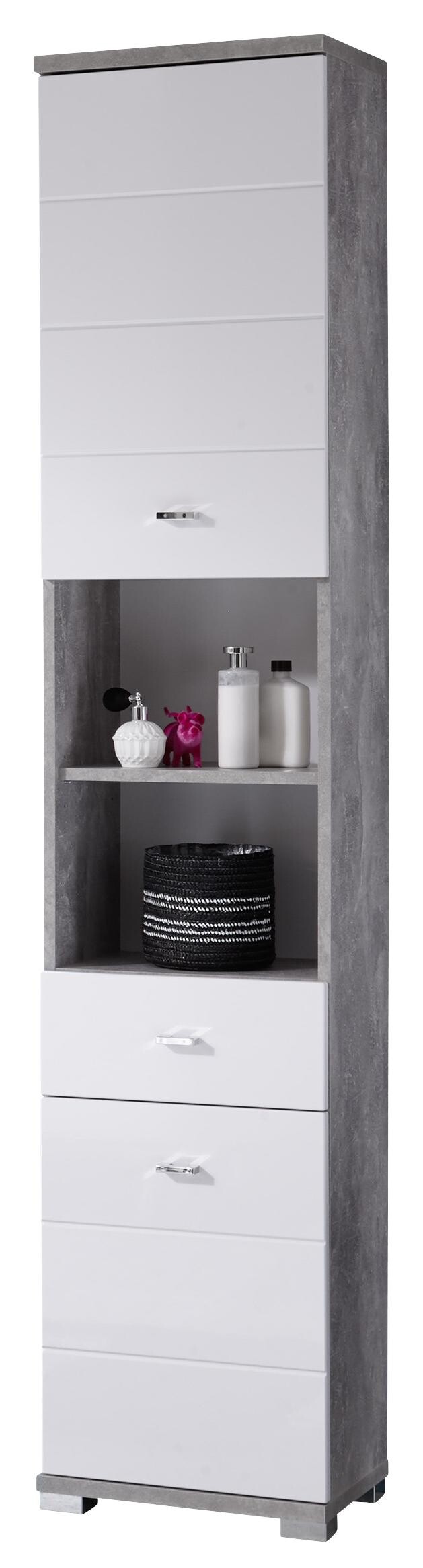 Badhochschrank Pool Beton Optik weiß Hochglanz B/H/T: ca. 38x190x30 cm