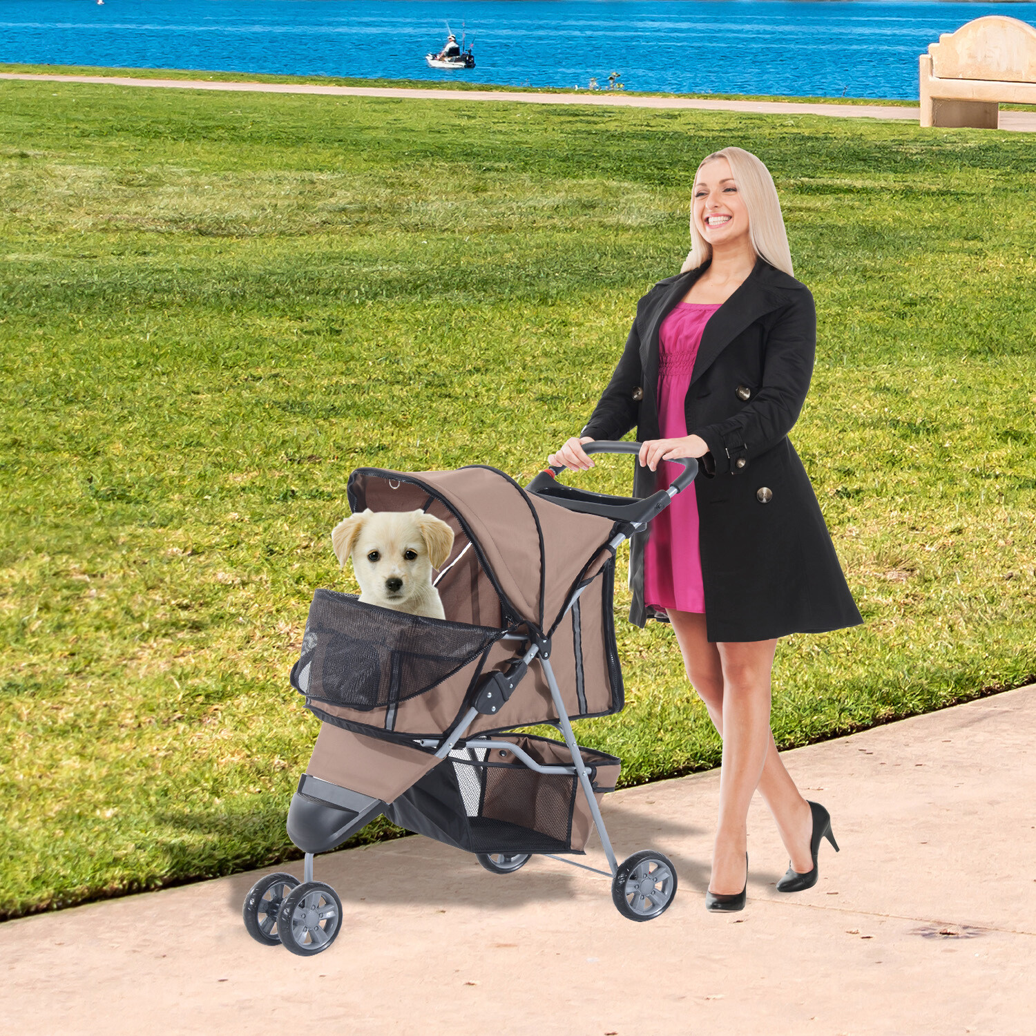 PawHut Hundebuggy kaffee Kunststoff B/H/L: ca. 45x97x75 cm