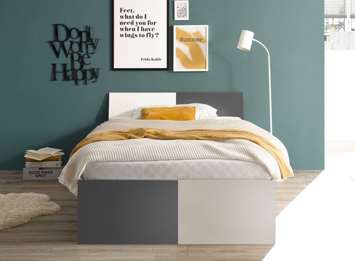 Jugendbett Alex weiß Graphit B/H/T: ca. 124x73x204 cm Liegefläche B/L: ca. 120x200 cm