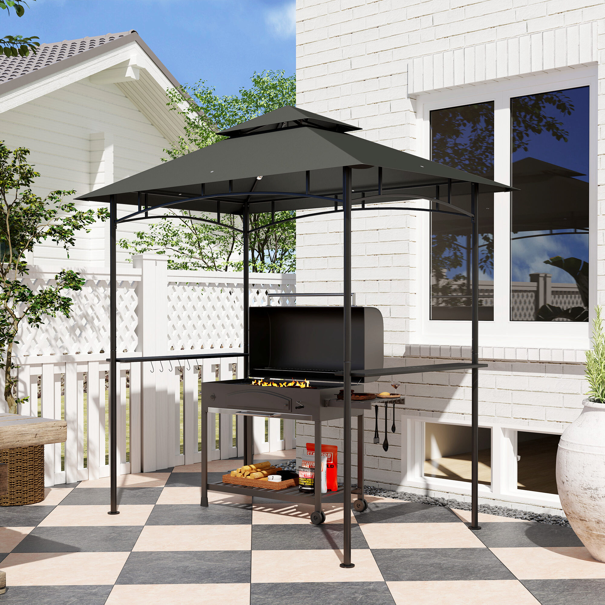Outsunny Grillpavillon dunkelgrau Polyester B/H/L: ca. 150x258x240 cm