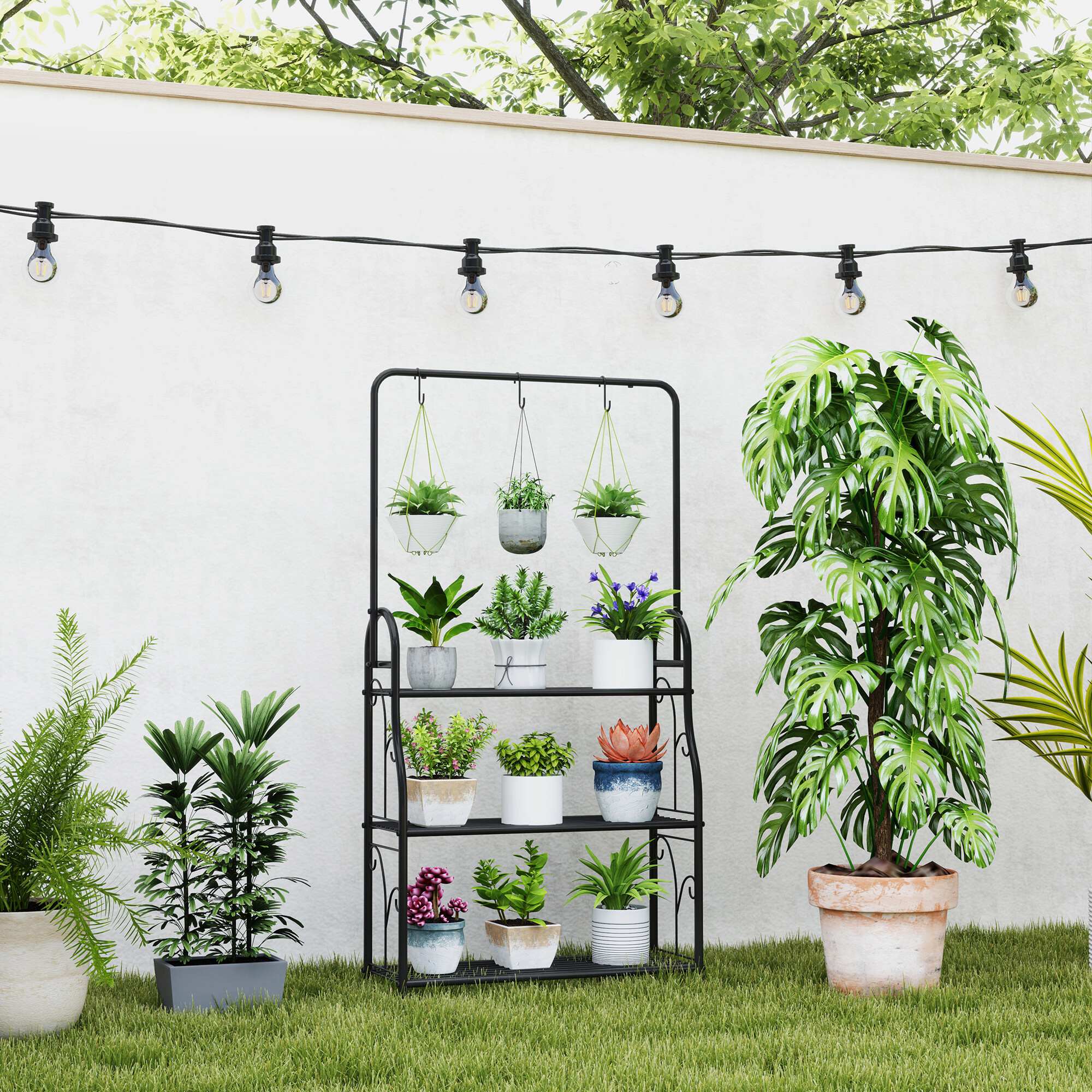 Outsunny Pflanzenständer schwarz Metall B/H/L: ca. 25x137x75 cm