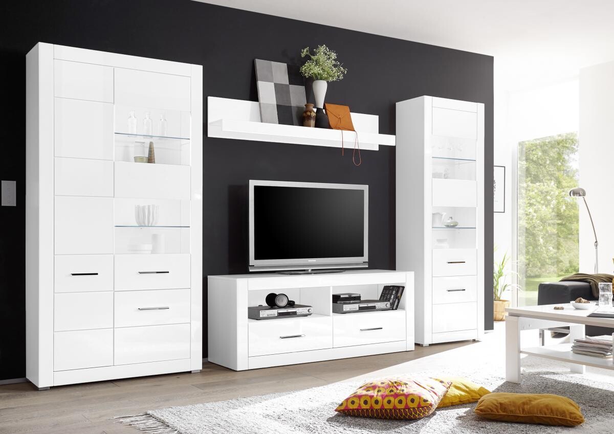 Wohnwand Bianco weiß weiß Hochglanz B/H/T: ca. 315x196x45 cm