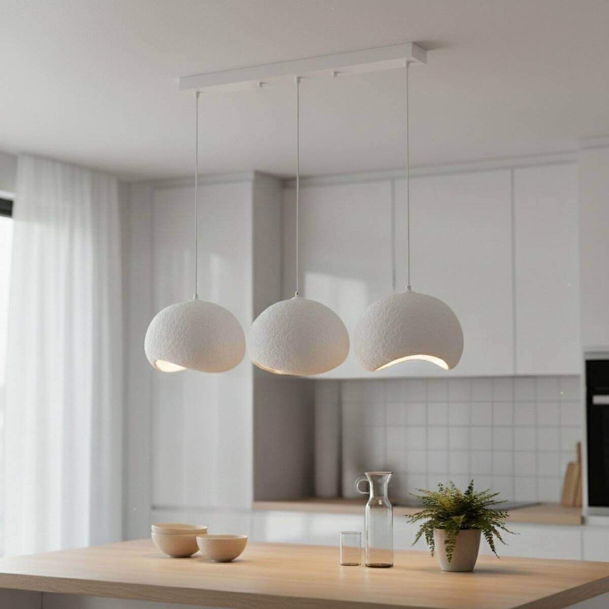 Opviq Pendelleuchte Yontu-15853-A weiß Metall Polyester-Mischgewebe B/H/L: ca. 29x120x34 cm E27 3 Brennstellen