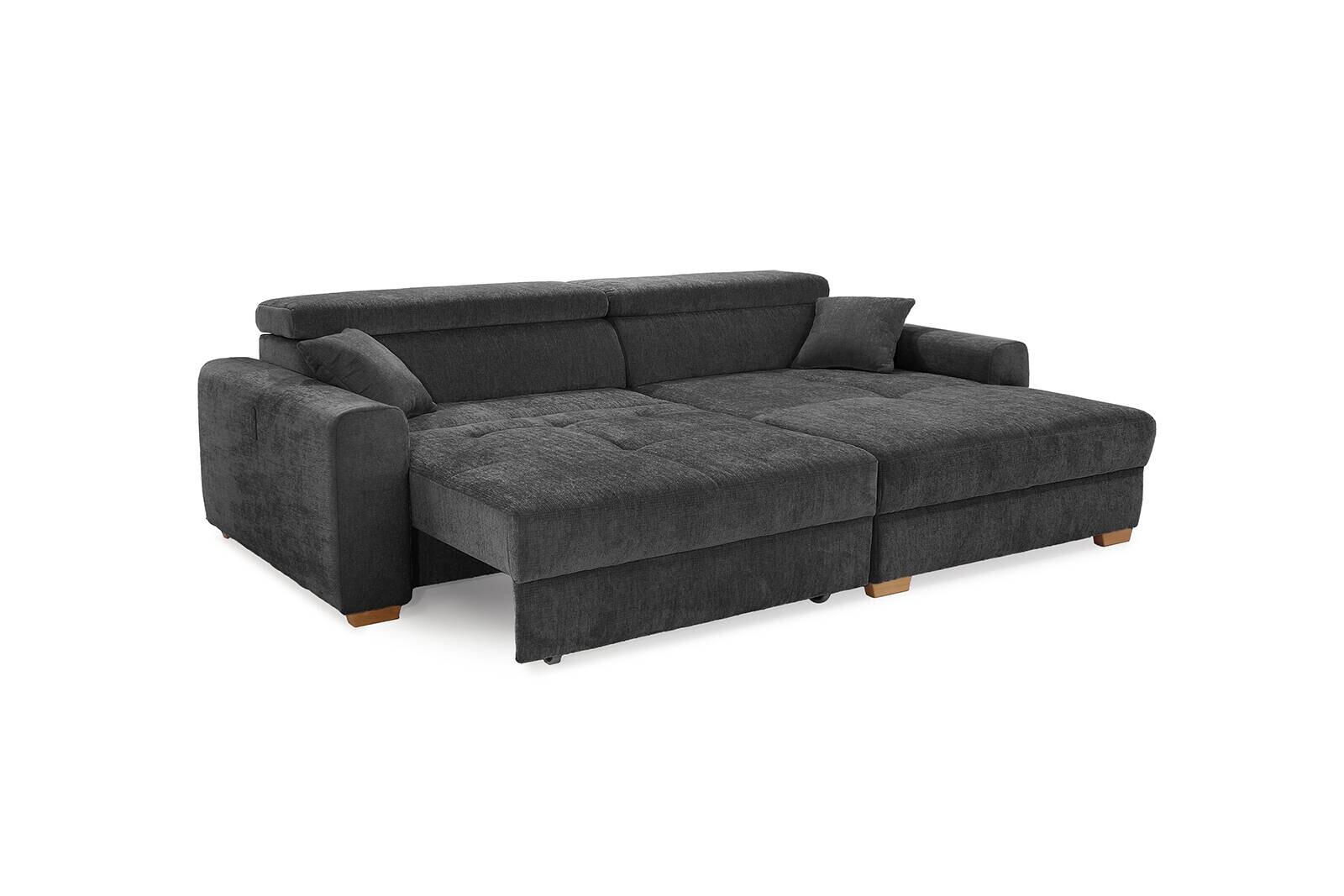Ecksofa mit elektrischer XXL Sitztiefenverstellung dunkelgrau Flachgewebe B/H/T: ca. 277x109x187 cm