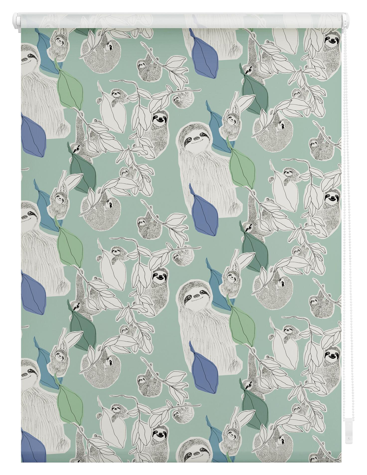 LICHTBLICK Rollo Sloths on Turquoise grün B/L: ca. 100x150 cm