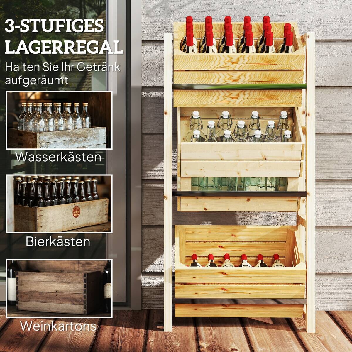 Outsunny Getränkekistenregal Holzoptik Stahl B/H/L: ca. 32x112x56 cm