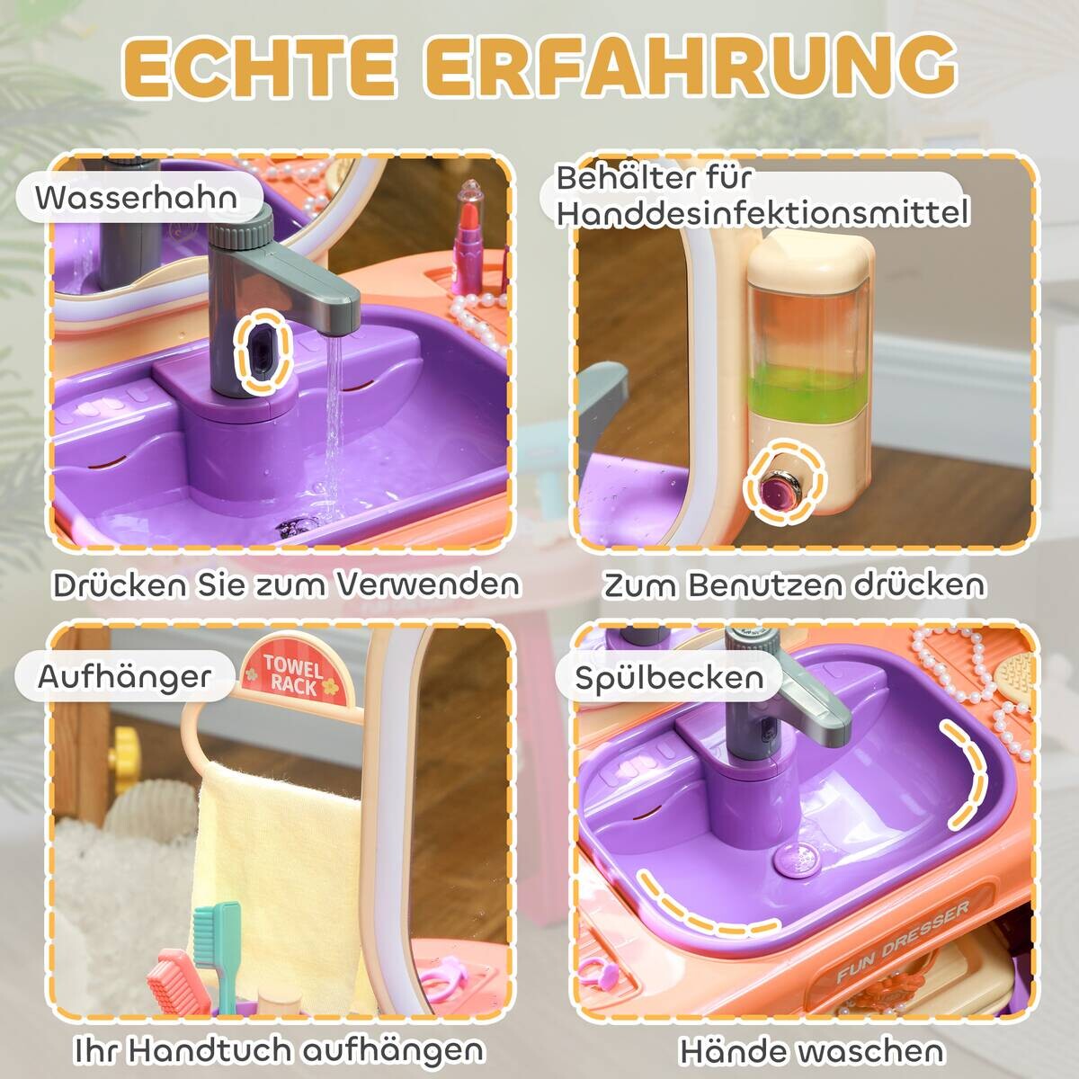 AIYAPLAY Kinder Schminktisch Set B/H/L: ca. 29x71x55 cm