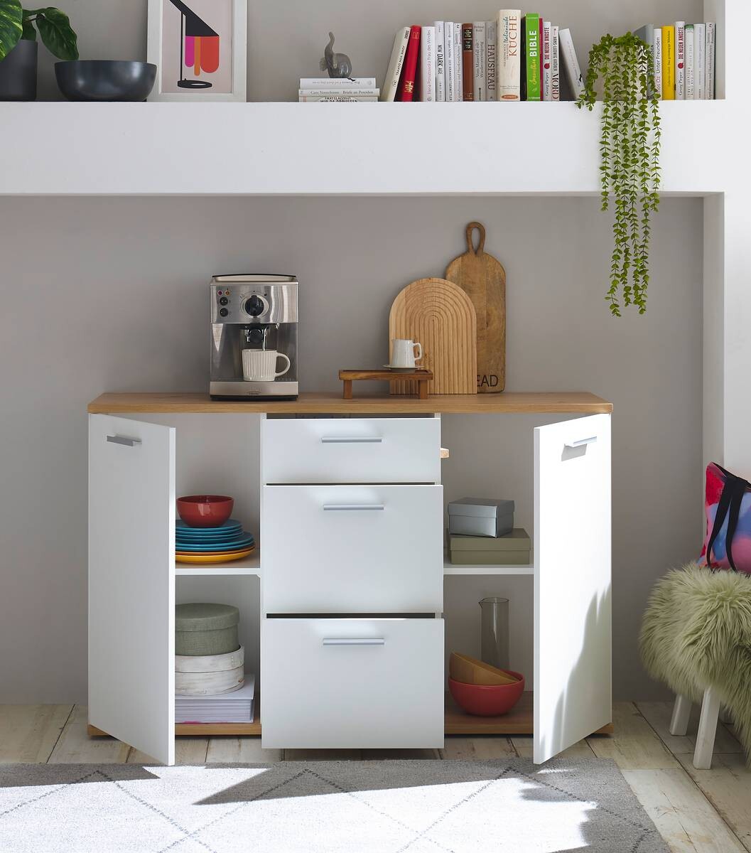 Kommode BC 1035 weiß Eiche Artisan Nachbildung B/H/T: ca. 135x86x38 cm