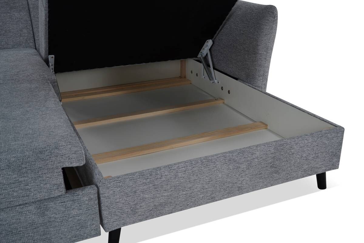Ecksofa mit Bettfunktion und Bettkasten grau Microfaser B/H/T: ca. 235x90x159 cm