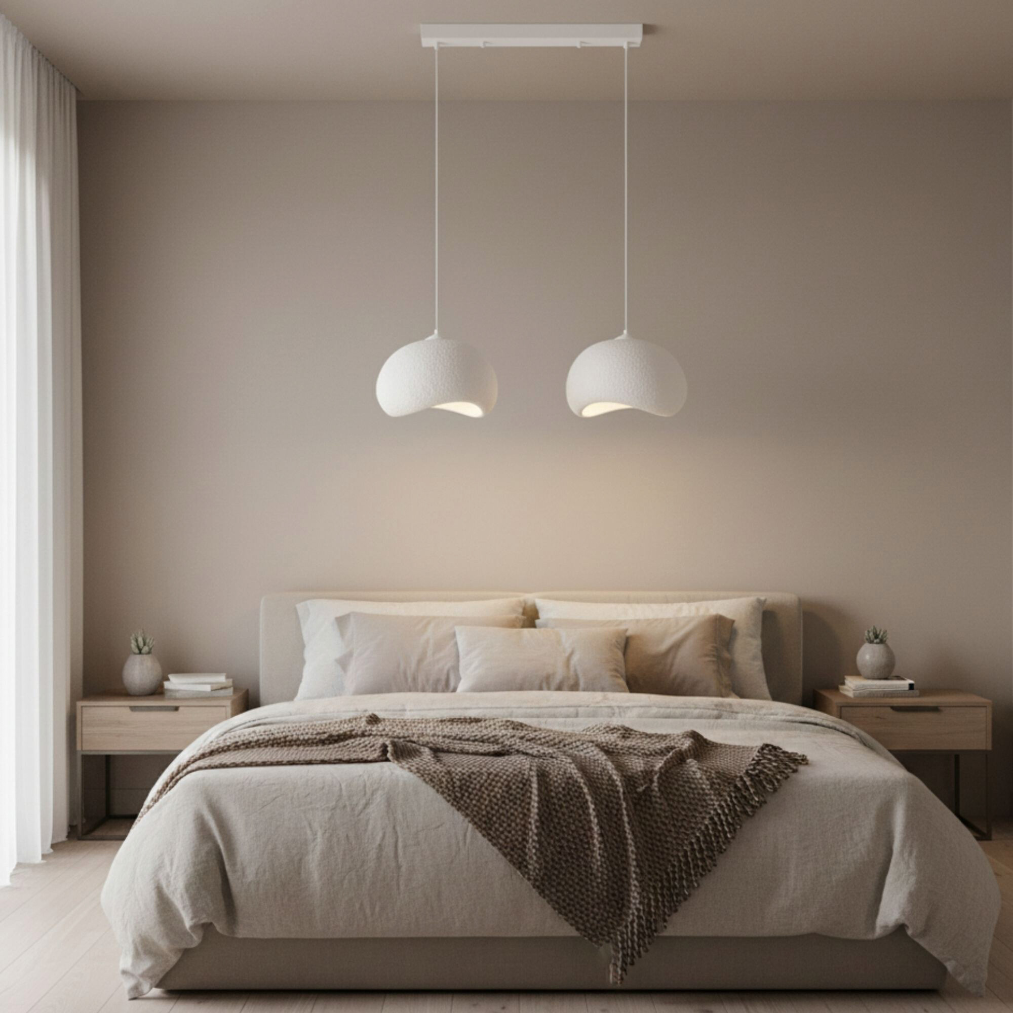 Opviq Pendelleuchte Yontu-15852-A weiß Metall Polyester-Mischgewebe B/H/L: ca. 29x120x34 cm E27 2 Brennstellen