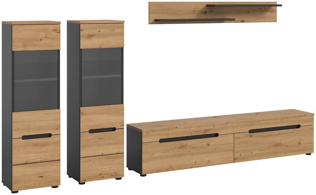 Wohnwand Canu basaltgrau Nachbildung Artisan Oak Nachbildung B/H/T: ca. 272x141x33 cm