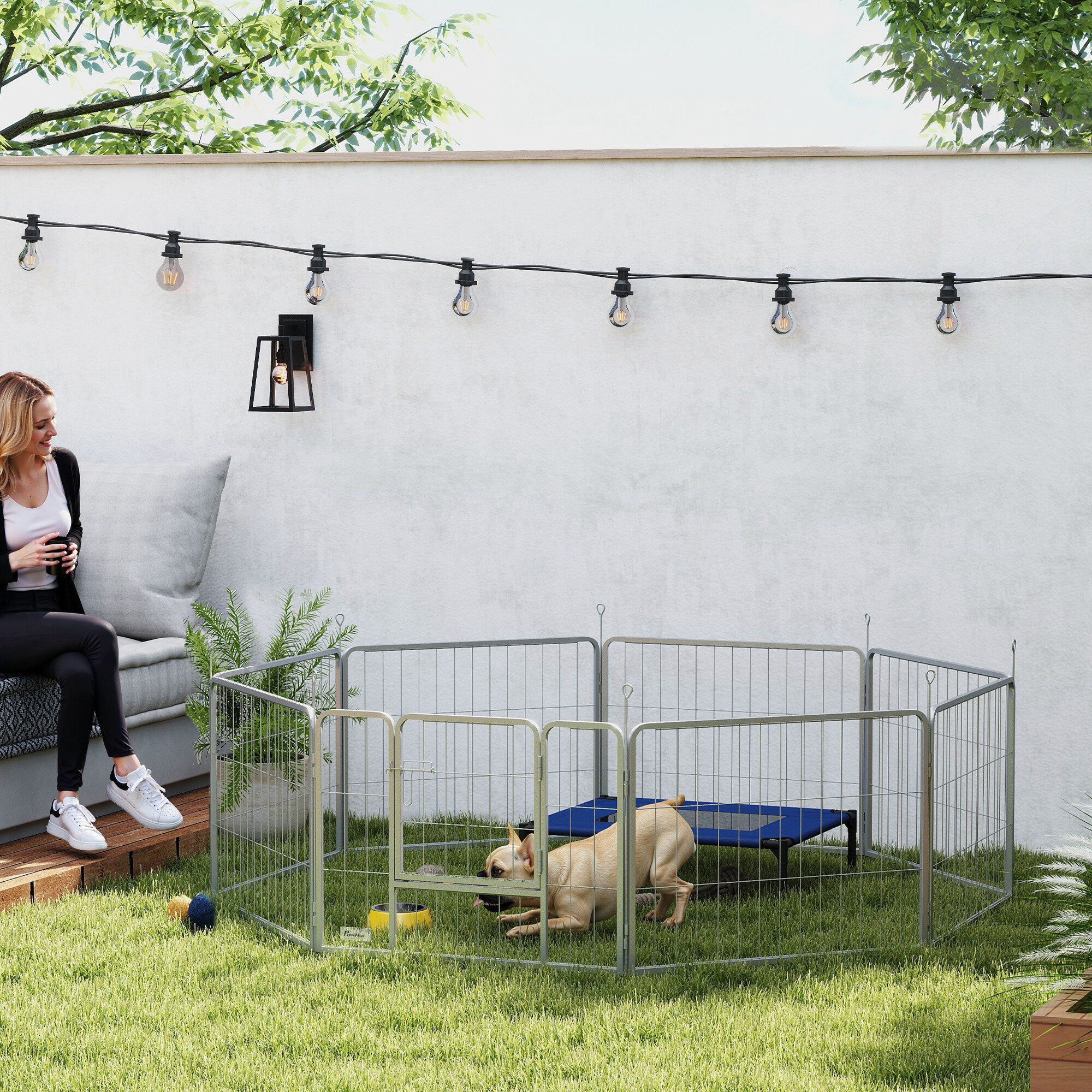 PawHut Welpenauslauf silber Stahl B/H/L: ca. 160x60x160 cm