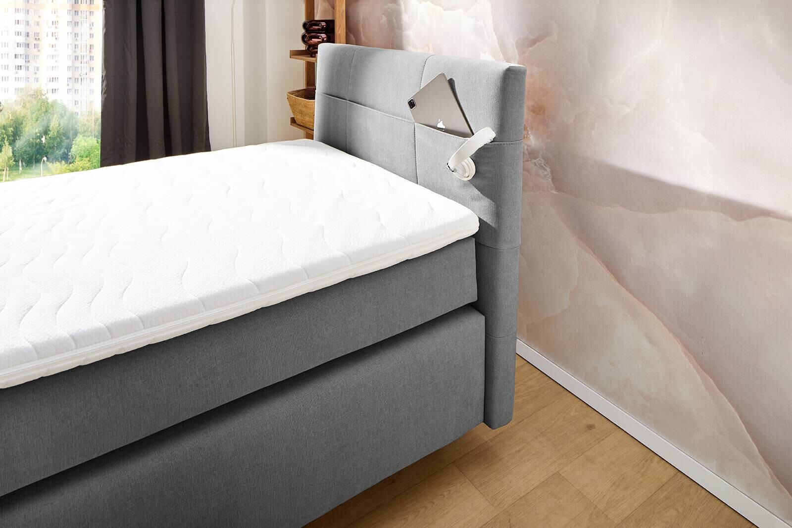 Boxspringbett  grau Liegefläche B/L: ca. 100x200 cm