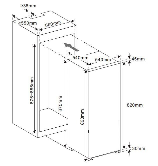 Mican Einbaukühlschrank EKHTTMG4SSE weiß B/H/T: ca. 54x89x54 cm