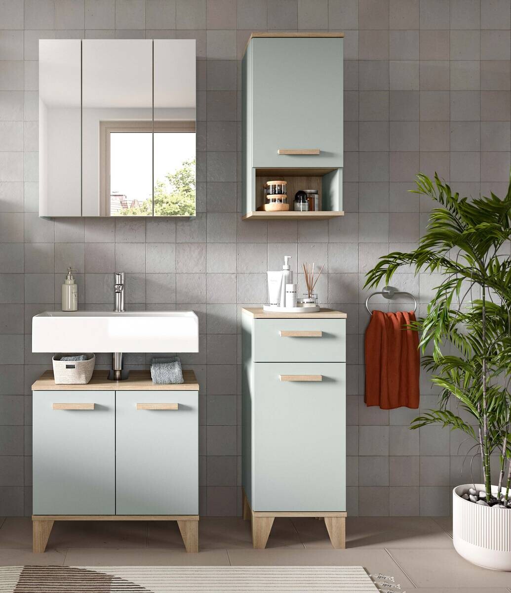 Badezimmer-Set STAR hellgrün Eiche hell Nachbildung B/H/T: ca. 109x190x34 cm