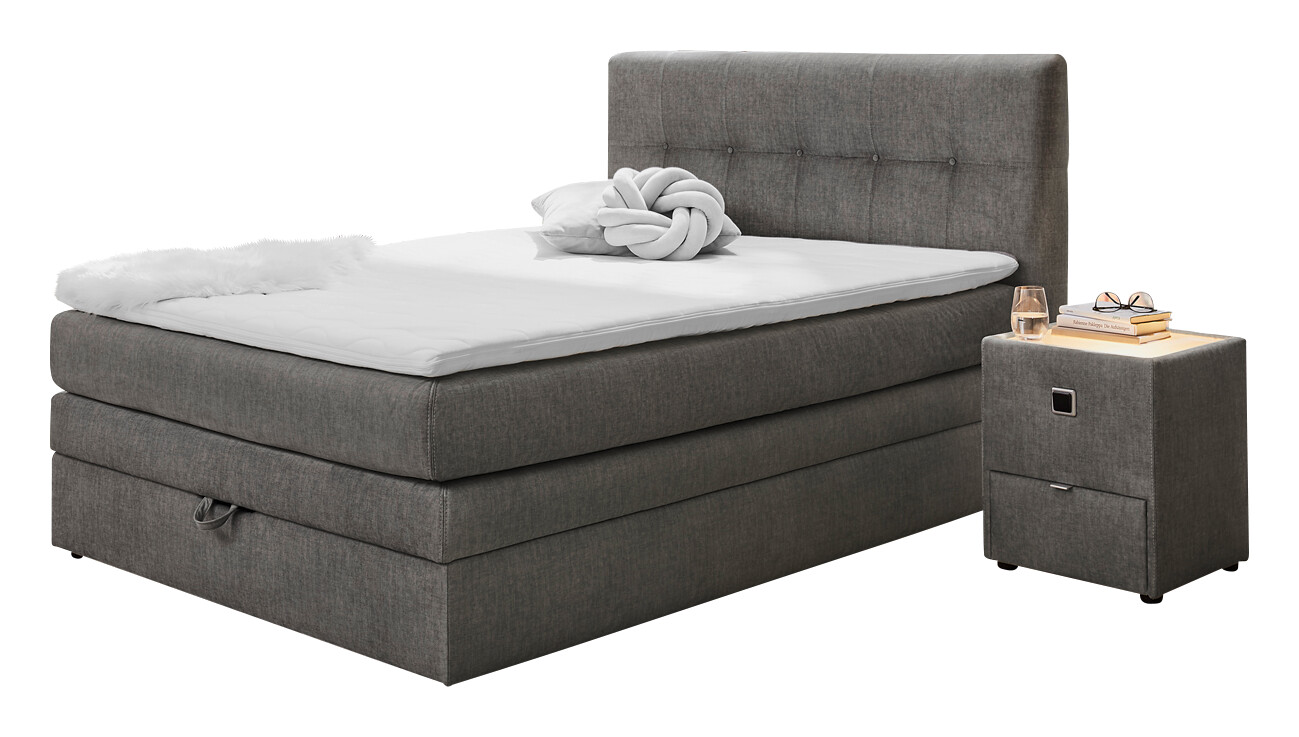 Boxspringbett  grau Liegefläche B/L: ca. 140x200 cm