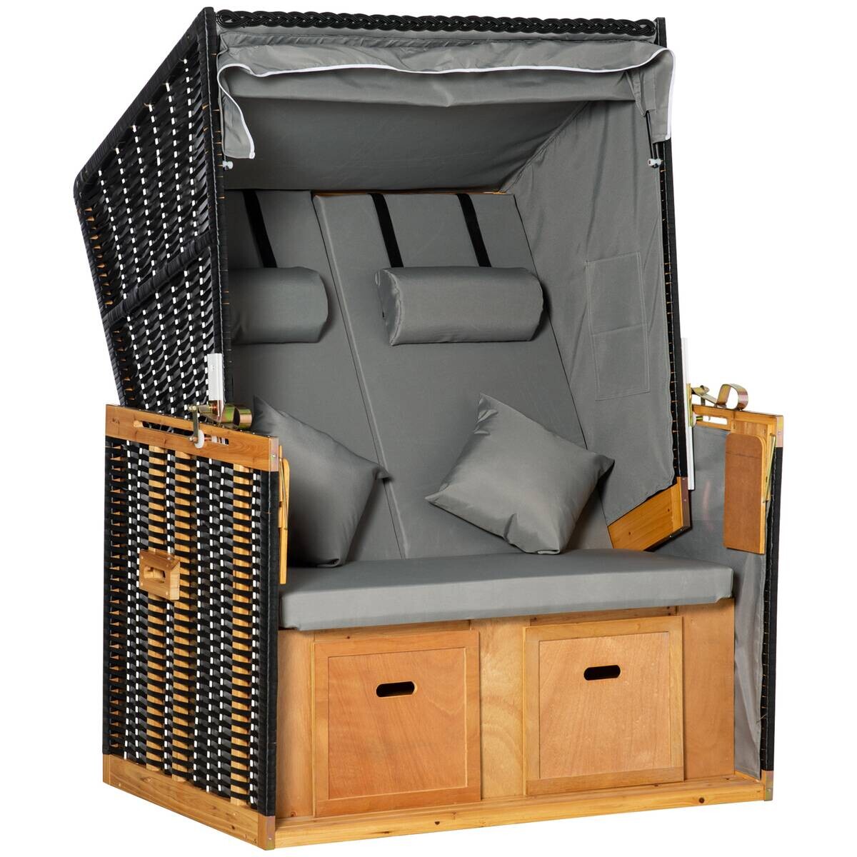 Outsunny Strandkorb hellgrau Edelstahl B/H/L: ca. 79x118x160 cm