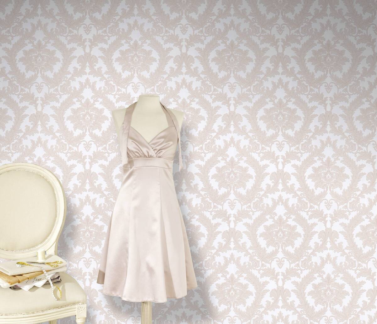 Vliestapete Ornament rosa weiß B/L: ca. 53x1005 cm