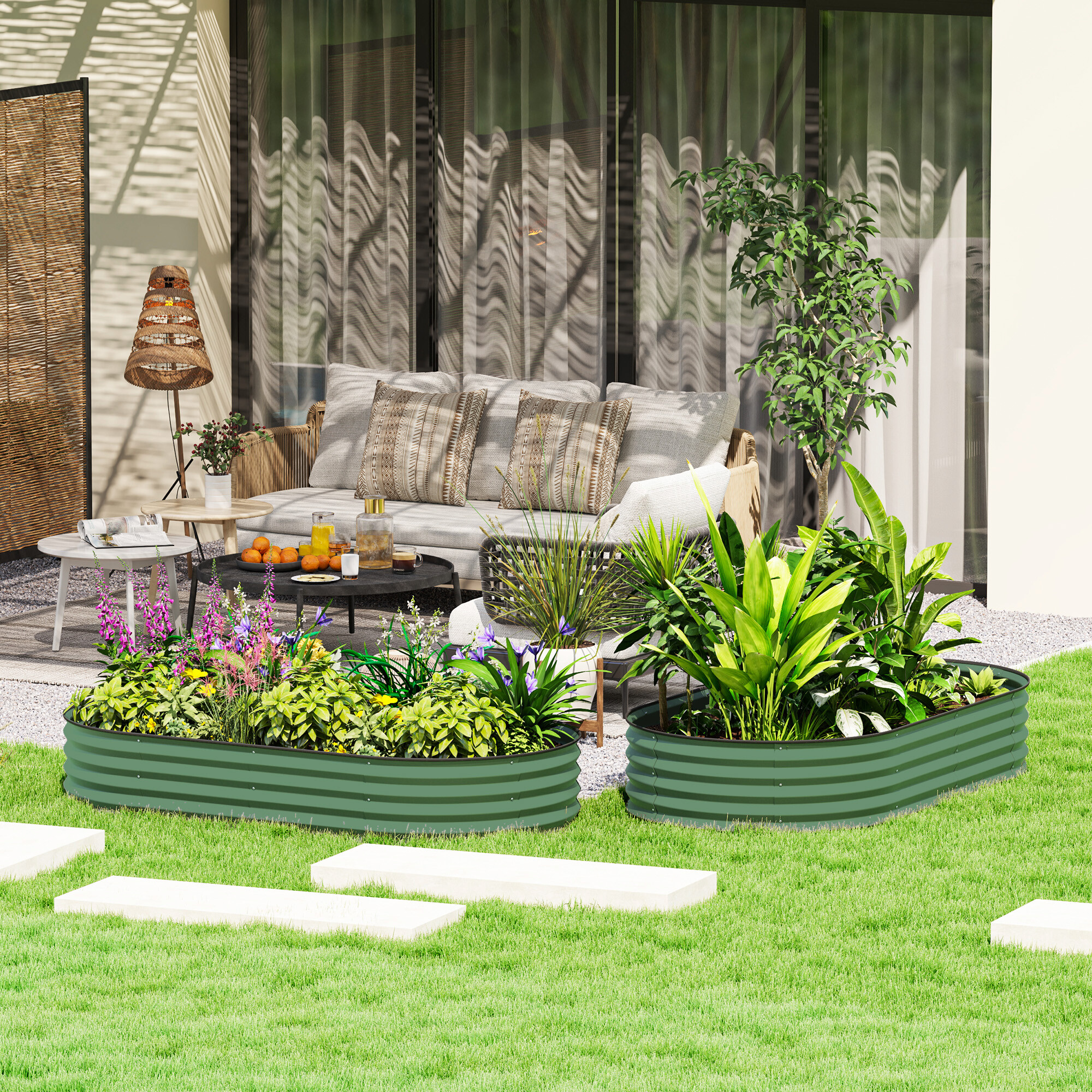 Outsunny Hochbeet 2er Set grün Stahl B/H/L: ca. 93x30x181 cm