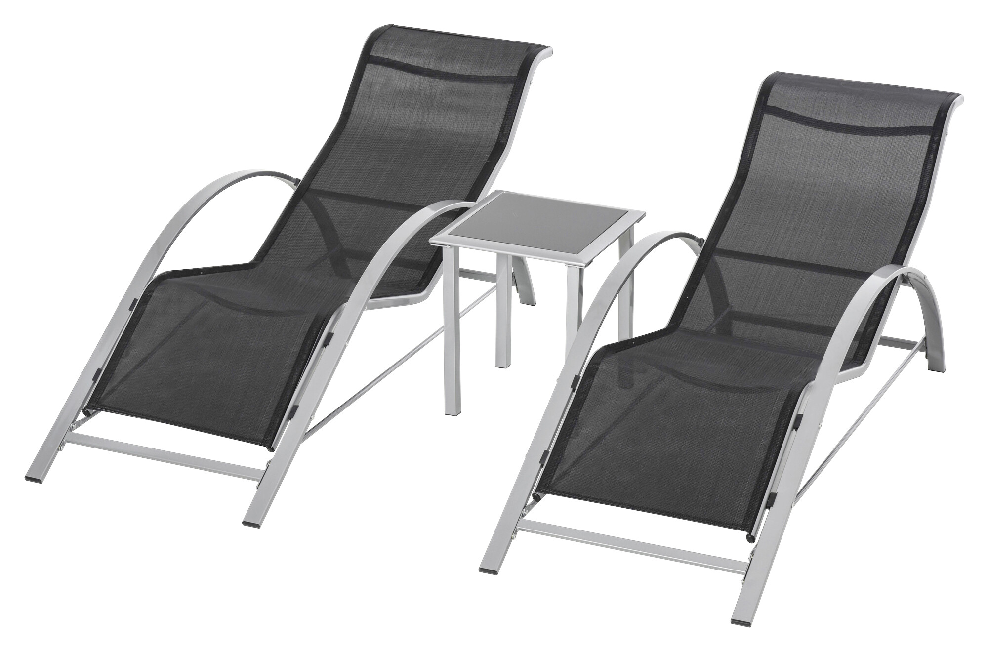 Outsunny Gartenliege-Set mit Tisch schwarz Metall B/H/T: ca. 59x66x169 cm