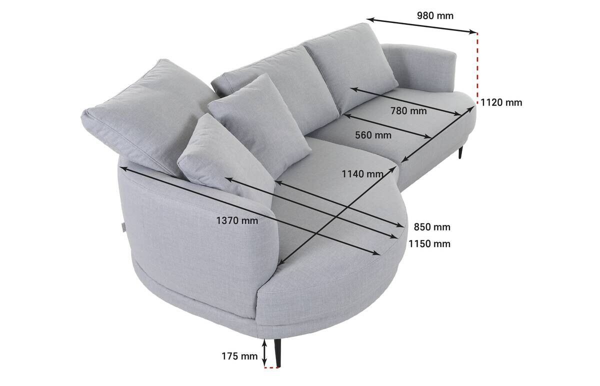 Ecksofa weiß Flachgewebe B/H/T: ca. 264x92x137 cm