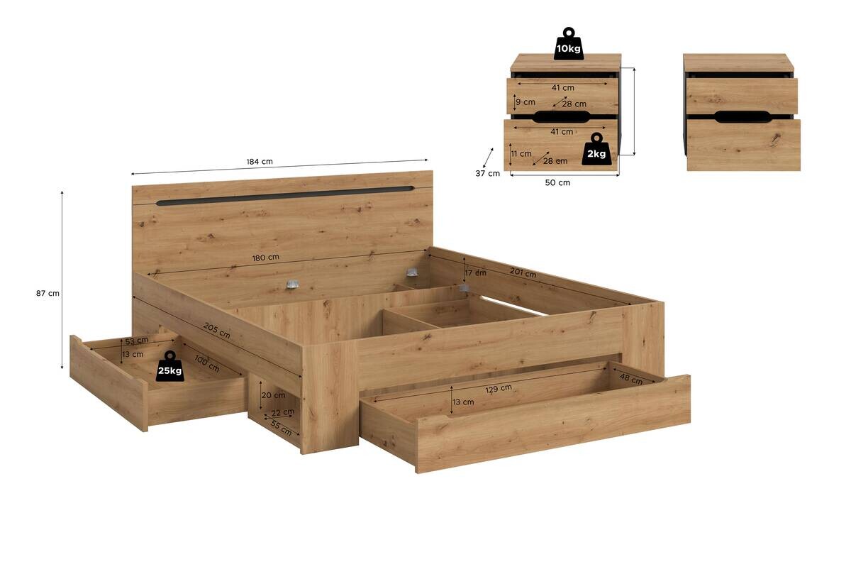 Schlafzimmer CANU, Set basaltgrau Artisan Nachbildung B/H/T: ca. 284x87x205 cm