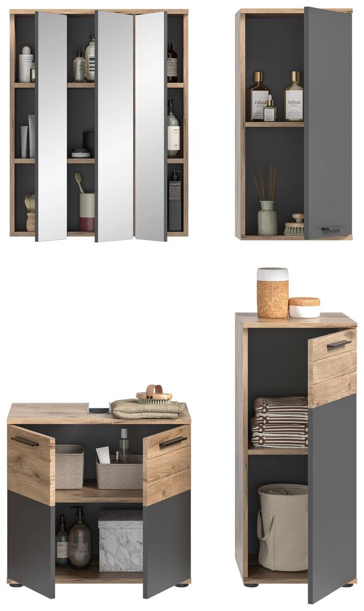 Badezimmer-Set MASON Nox Oak Nachbildung edles Basaltgrau Nachbildung B/H/T: ca. 112x190x34 cm