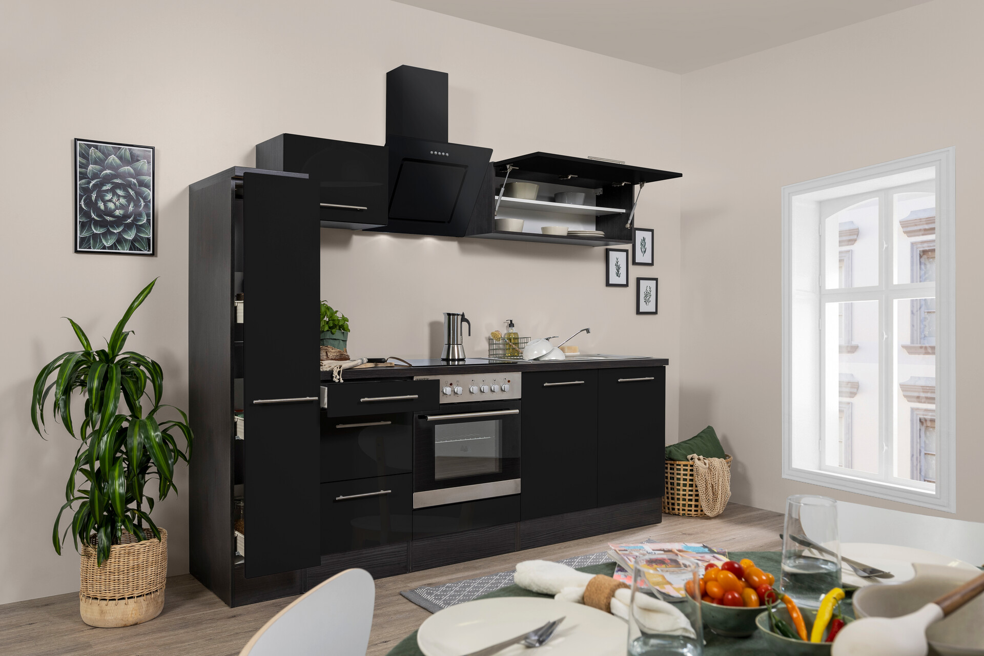 Respekta Küchenblock Amanda schwarz Hochglanz B/H/T: ca. 240x200x60 cm