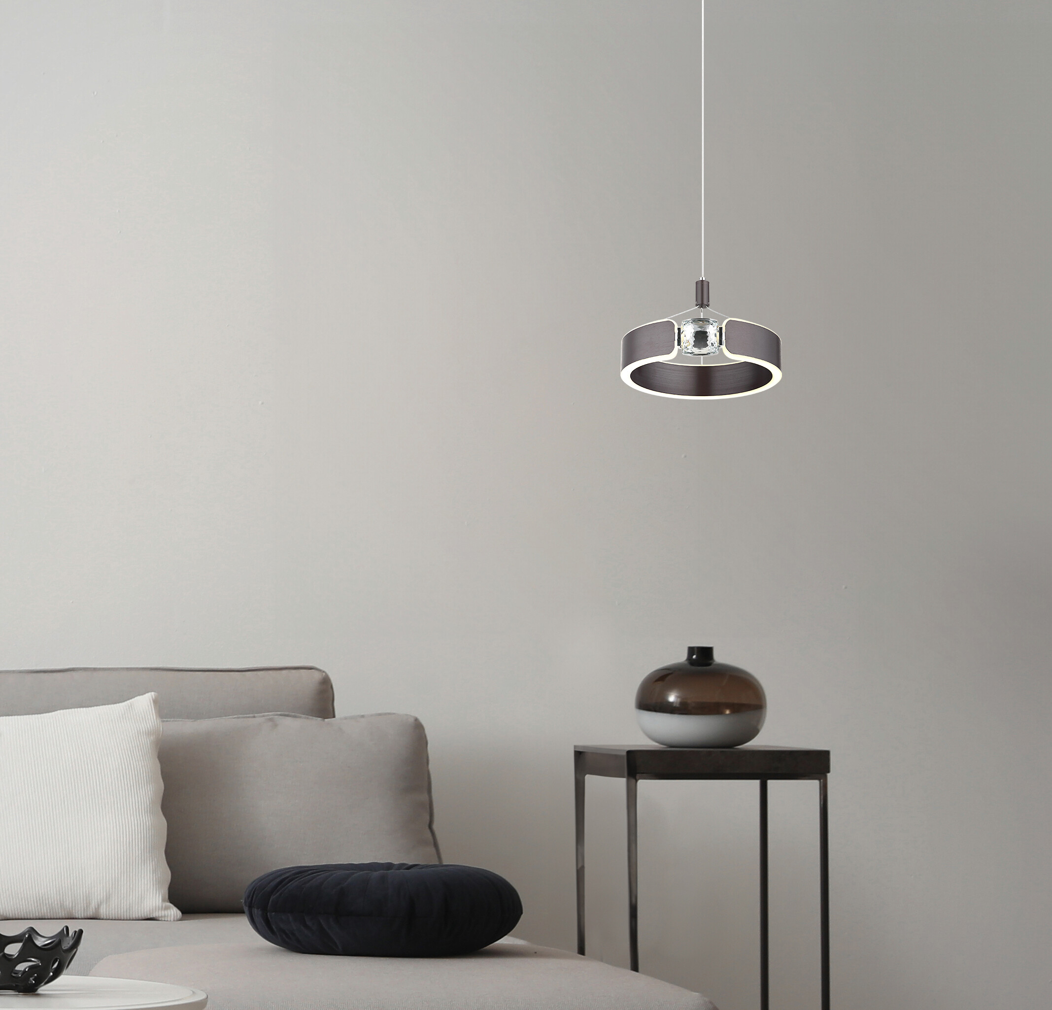 GLOBO LED-Pendelleuchte bronze Opal Metall Acryl H/L: ca. 125x22 cm