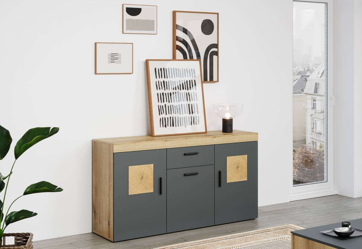 Sideboard Tyler Eiche Evoke Coast Nachbildung anthrazit B/H/T: ca. 159x86x41 cm