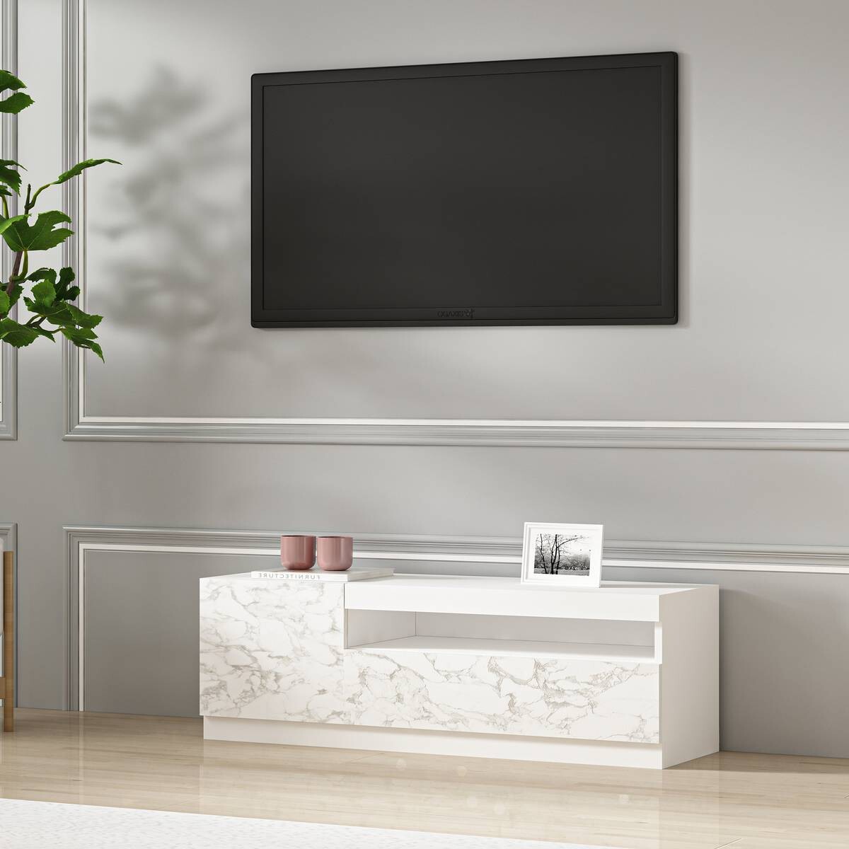 TV-Lowboard 9505 weiß Marmor Optik B/H/T: ca. 120x40x37 cm