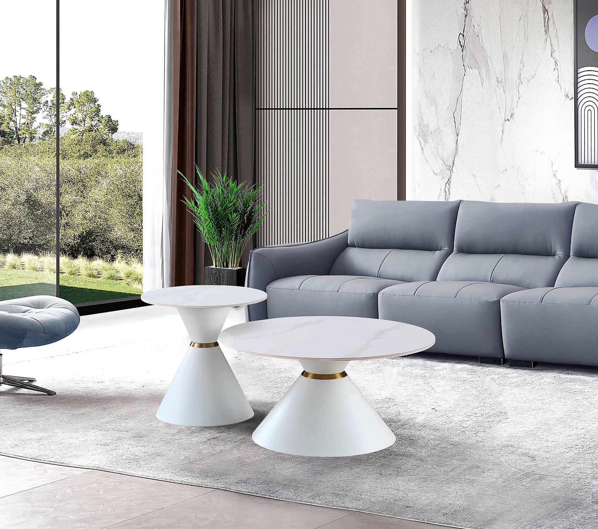 Couchtisch C222W-Twin weiß gold Keramik Metall B/H: ca. 80x40 cm