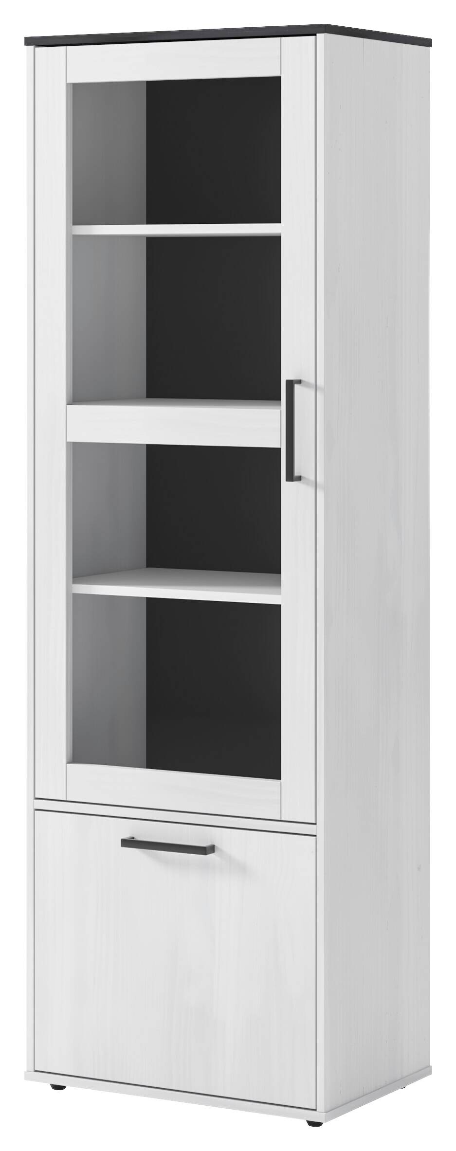 Vitrine Smart 1 Massivholz kiefer weiß schwarz B/H/T: ca. 61x189x40 cm