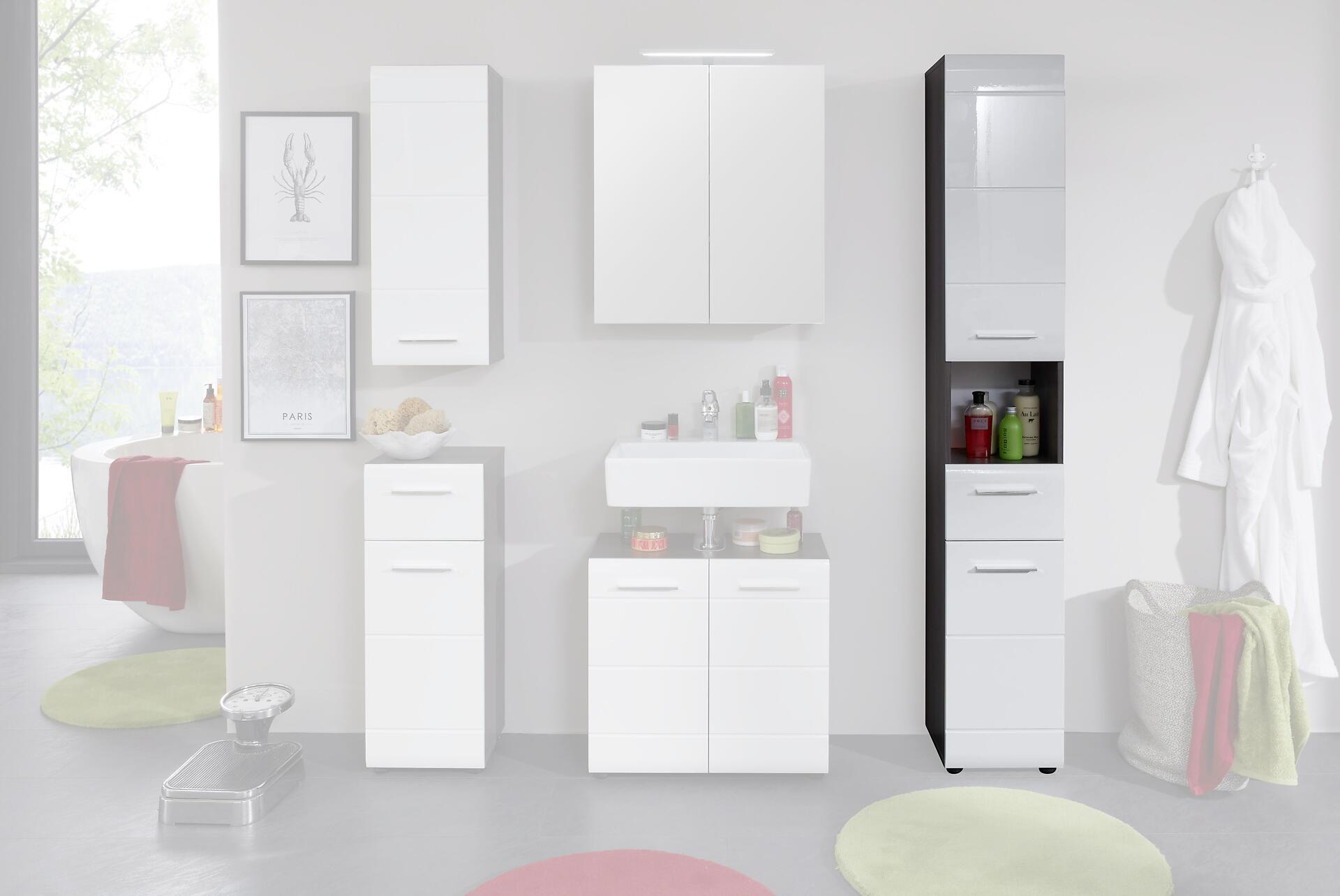 Badhochschrank Line Rauchsilber Nachbildung weiß Hochglanz B/H/T: ca. 30x182x31 cm